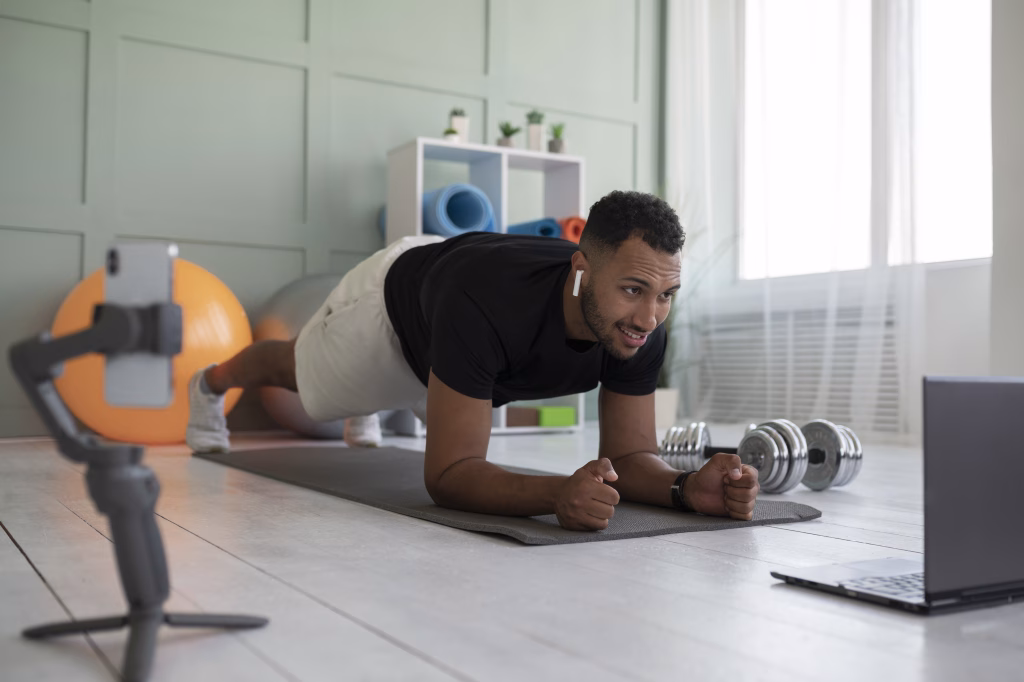 full shot man doing plank